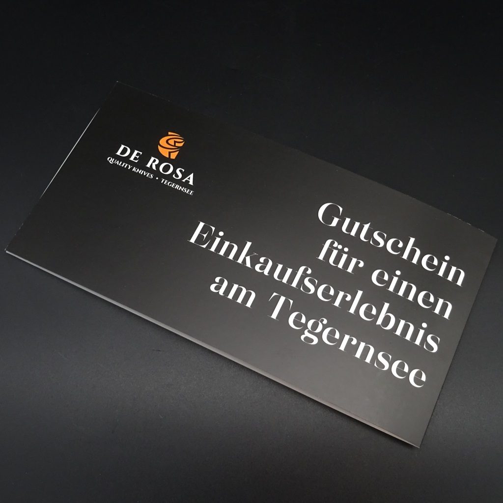 Gutschein für ein Einkaufserlebnis bei uns vor Ort am Tegernsee • De Rosa feine Messer & Scheren Tegernsee De Rosa Gutschein für einen Einkaufserlebnis am Tegernsee Einkaufsgutschein