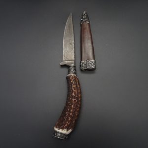 Trachtenmesser Hirschkappe feststehend 10 cm Damastklinge Hirschhorn