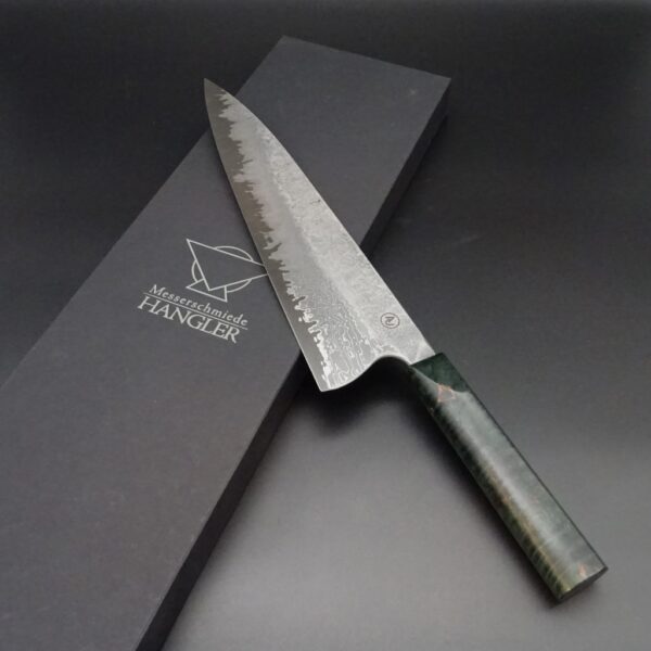 Messerschmiede Hangler Kochmesser Gyuto ApexUltra Damast Klinge 24 cm Maserbirke grün
